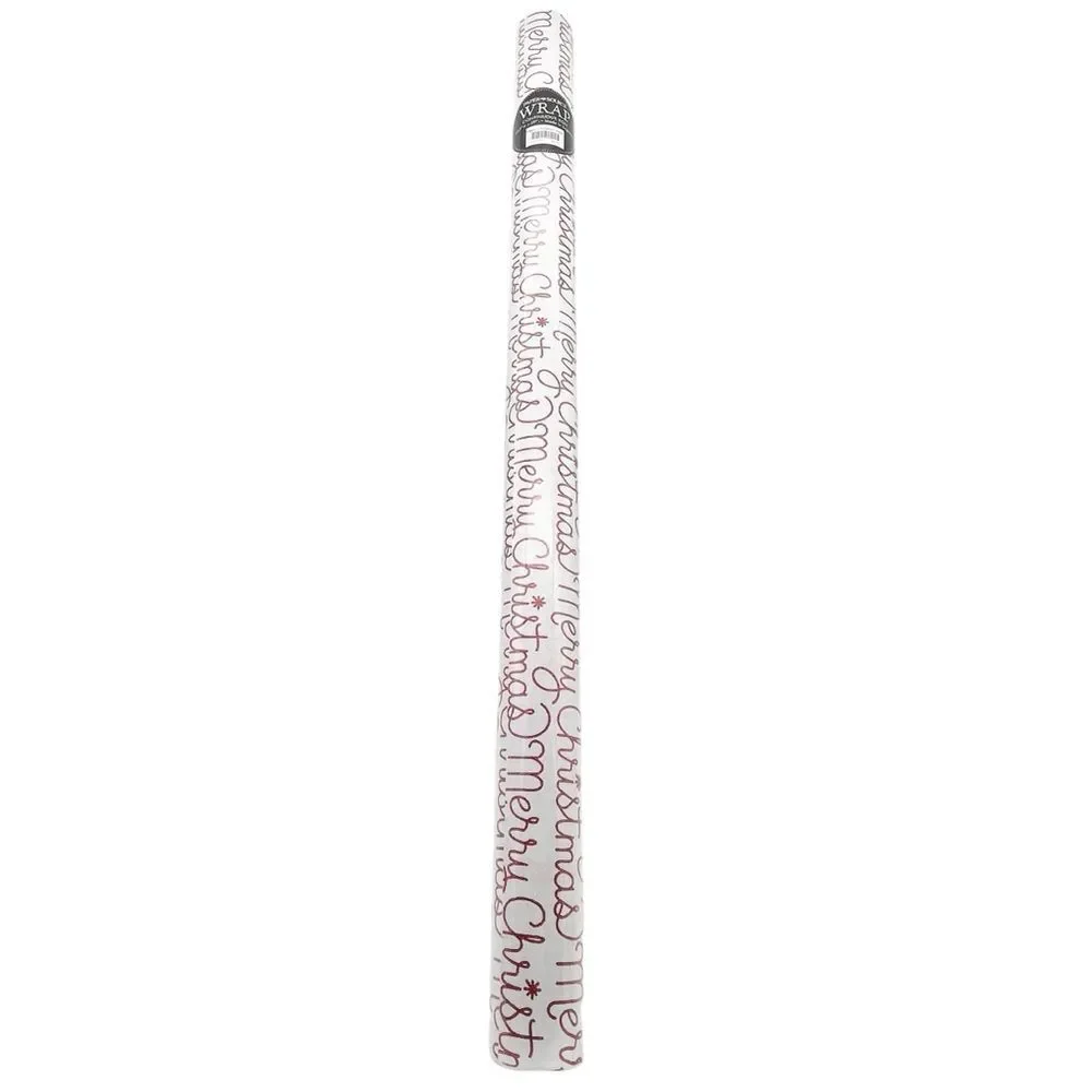 NWT Paper Source Merry Christmas Script Glitter Wrapping Paper Roll 27.5”x59”